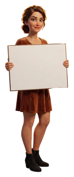 Clara Novak holding a board: Opened December 9, 1996